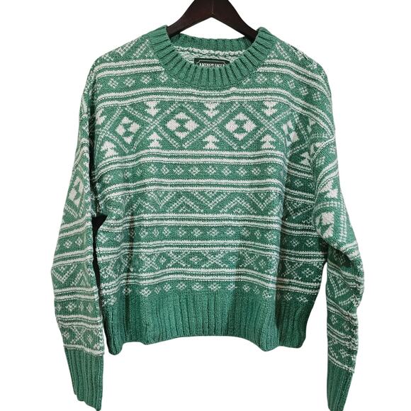 American Eagle Outfitters Sweaters - American Eagle Fair Isle Nordic Knit Sweater Green and White Size L